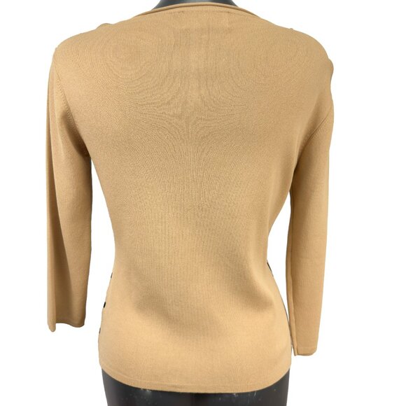 VALENTI VTG Designer Academia Windowpane Scoop Neck Camel/Black Knit Top Size XL - Picture 5 of 9